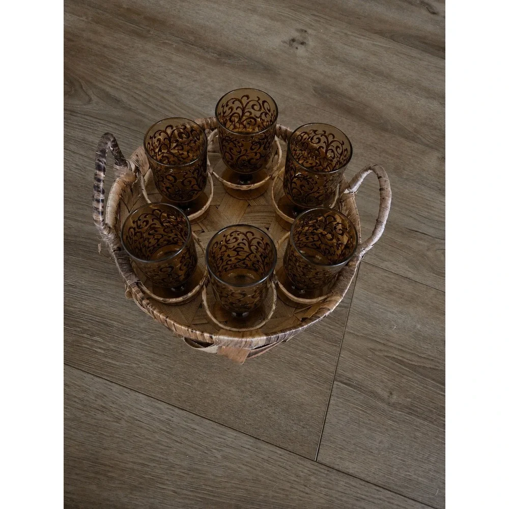 Vintage MCM Basket Woven Bamboo 6 Space Serving‎ Caddy